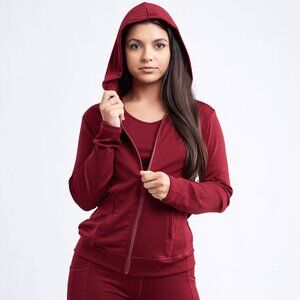 Callisto Collection Fitted Zip-Up Hoodie Jacket with Pockets Burgundy Large XL